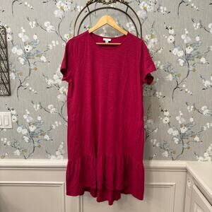 J Jill Hot Pink Shortsleeve Casual Dress with Peplum Accent - Size Large